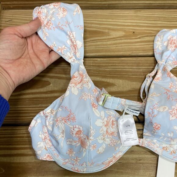 We Wore What Womens L Bikini Top Allie Top Blue Floral Wide Strap Swimwear - Picture 5 of 7